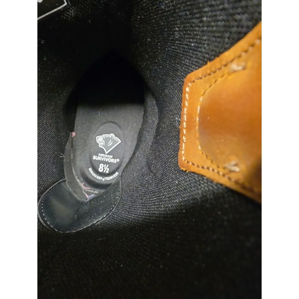 Mens Light Brown Work Boots Leather Oil Resistant Pull On Wedge Steel Toe Sz 8.5